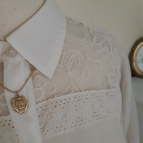 Chico's sheer embroidered button down shirt - Picture 9 of 10